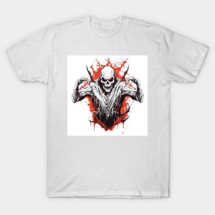 scary beast with red eyes and red background splash, halloween design T-Shirt